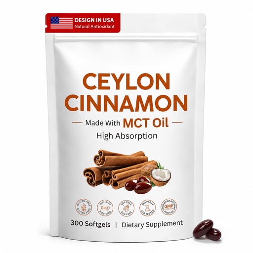 [BRSRYYIPPMHR6G3X] Peesnb Ceylon Cinnamon Softgels with MCT Oil – Highly Bioavailable Herbal Supplement for Daily Wellness Support, Non-GMO, Gluten Free Formula, Easy-to-Swallow Softgels, 300 Count