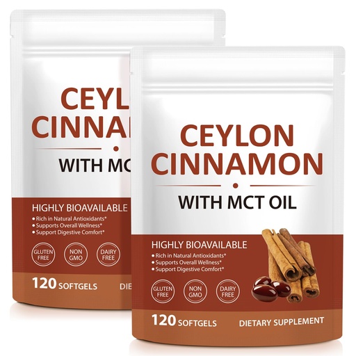 [BRSRGBI5AUNWAC3A] Ceylon Cinnamon SoftGels with MCT Oil – Non-GMO, Gluten-Free, 240 Softgels
