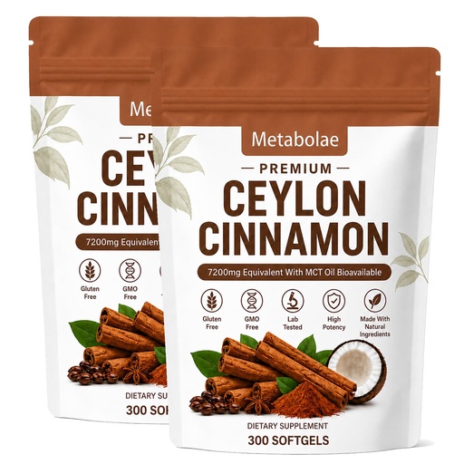 [BRSRYZAPB5YQID3P] Metabolae Ceylon Cinnamon with Mct Oil, 300 Softgels, Highly Bioavailable Herbal Extract Ceylon Cinnamon Capsules, Energy & Metabolic Support, Non-GMO, Gluten Free, Vegan Friendly