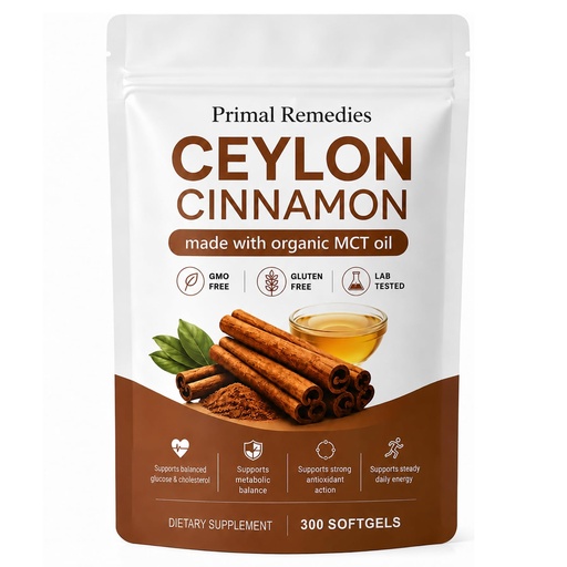 [BRSRYZAPCMIGAGQZ] Primal Remedies Ceylon Cinnamon Softgels with MCT Oil - 300 Softgels | Highly Bioavailable Herbal Extract, Non-GMO & Gluten Free
