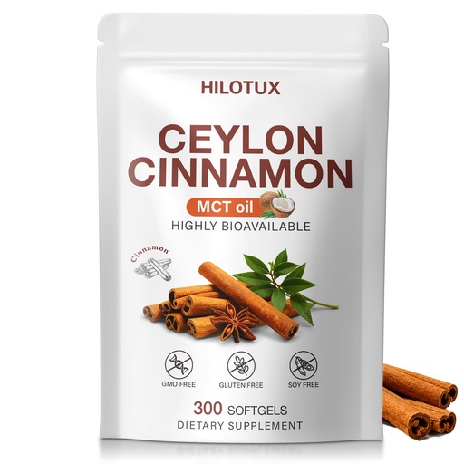 [BRSRYZQQBAHBAGTH] Ceylon Cinnamon Soft Gels Hazelnut with MCT Oil, 300 Count, Sri Lanka Sourced Cinnamon Extract, Third-Party Tested, Non-GMO, Dairy Free, Daily Wellness Supplement