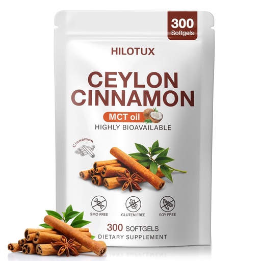 [BRSRYZQQBF6AOG35] Cinnamon Supplement Soft Gels Unflavoured with MCT Oil, 300 Softgels, Low Coumarin, Non-GMO, Gluten Free