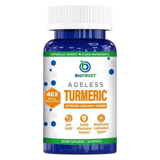 [BRSWYGT3BFYQGELP] BioTrust Ageless Turmeric Supplement - CurcuWIN Turmeric Curcumin with Ginger Extract - 46x More Bioavailable, High Absorption, Long Lasting - Antioxidant Support (60 Capsules)