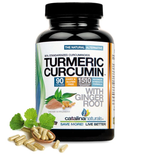 [BRSW2GIEAQFQIDIZ] Turmeric Curcumin Plus Ginger Root Extract - 95% Standardized Curcuminoids - 90 Capsules, Gluten Free (Packaging May Vary)