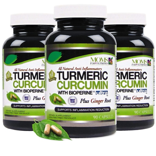 [BRSWYZA5DF4GMDIU] 3 Bottles - Turmeric Curcumin Complex with Black Pepper Extract 1650 mg - Contains Piperine (for Superior Absorption and Tumeric Bio-Availability) – Plus Ginger Root Extract