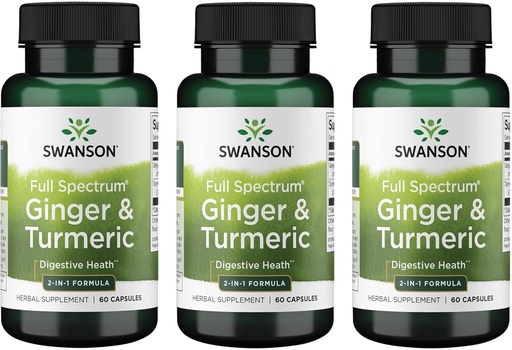 [BRSWGAIFBUHBSELV] Swanson Full Spectrum Ginger & Turmeric 60 Capsules (3 Pack)