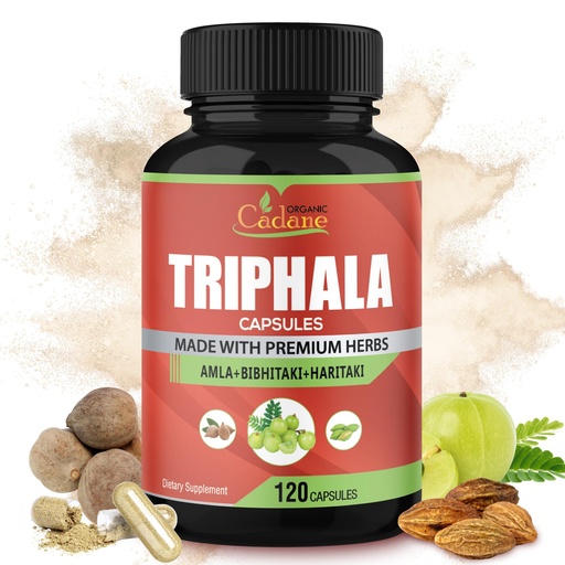 [BRSWYYIEDIIRSCIU] Organic Cadane Triphala (3 Fruit Powders) Supplement, 120 Veggie Capsules | Improves Digestion Function, Supports Immune System