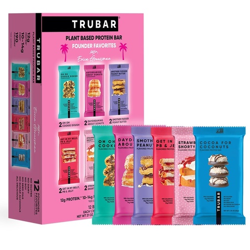 [BRSREBABAEBAG33D] TRUBAR Vegan Protein Bars, 12 Count Founder Favorites Variety Pack, (2 Each – OOCD, DAD, SFPB, PBJ, SSGC & CoCo), Gluten Free, Plant Based, Dairy Free, High Fiber, Healthy On-the-Go Snack Bars
