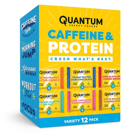 [BRSRABL4BV5RY3IZ] Quantum Energy Square: Energy Bar with Caffeine & 10g Protein. Delicious Healthy Snack On The Go. (Vegan, Gluten-free, Soy-free, Dairy-free) (Variety 12-Pack)