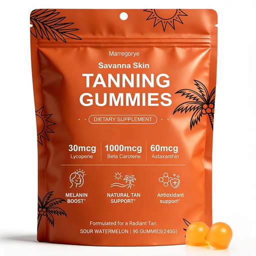 [BRSRGBD2CQPW22Y7] Savanna Skin Tanning Gummies – Tanning Gummies for Women – Astaxanthin, Beta-Carotene, Lycopene & Vitamins C&E – Vegan, Gluten-Free, Sour Watermelon – Radiant Skin & Natural Bronze Glow – 90 Gummies