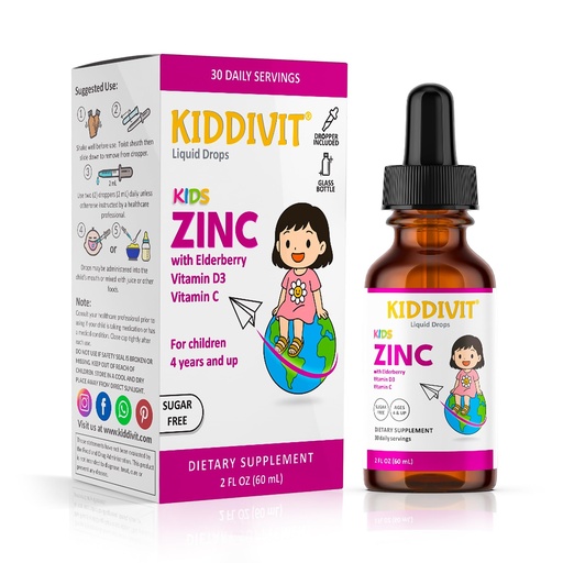 [BRSREBD3DMCAKDQV] Zinc Kids Liquid Drops with Elderberry, Vitamin D3 & C – 30 Daily Servings, 2 FL OZ (60 mL) – Immune Support for Children – Sugar Free, Gluten Free, Vegetarian
