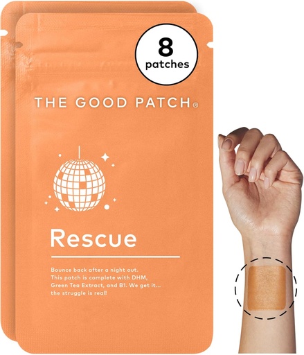 [BRSWYAIOO4FQ2ALV] The Good Patch Rescue Recovery Patch, Natural Patch with DHM, Vitamin B1, and Green Tea, Plant-Powered Wearable Wellness, Support After a Night Out (8 Total Patches)