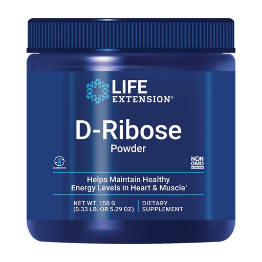 [BRSWIYQZBAGQEHD2] Life Extension D-Ribose Powder, Dissolve in Liquid to Encourage Cellular Energy Production and Support Heart and Muscle Health, Gluten-Free, Non-GMO, Vegetarian, 150 Grams