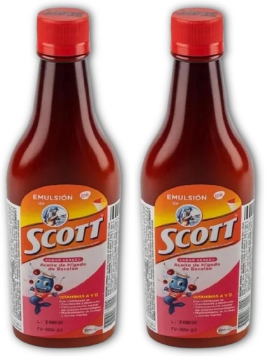 [BRSREAI5AQARGGTD] Emulsion de Scott Sabor Cereza (Cherry) (360 ml - 12.17 Fl Oz) Aceite de hígado de bacalao con vitamina A y Calcio, suplemento dietético para niños - (Pack of 2)