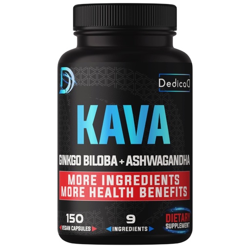[BRSRMFIBCBYAGCYY] DEDICAD 9in1 Kava Kava Capsules 5-Month Supply 15:1 Extract for Sleep, Mind & Immune Support - 9 Natural Herbs Includes Ginkgo, Ashwagandha, Graviola, Valerian & More - 150 Vegan Capsules