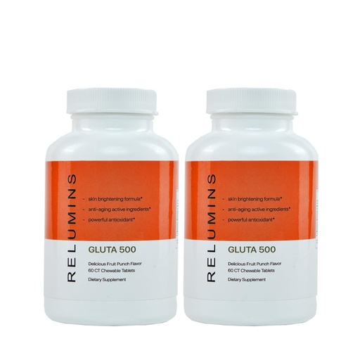 [BRSROAA2CJ7QAET3] Relumins Gluta 500 Chewable Tablets with Glutathione, Hyaluronic Acid, Vitamin C, Biotin & Collagen – Supports Skin Tone & Glow, for a Summer Glow Skin – 60 Tablets x 2 Bottles