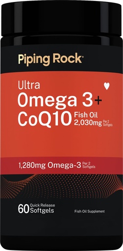 [BRSREBQZOUMWGCL3] Piping Rock Ultra Omega 3 + CoQ10 | 60 Softgels | 2030mg Fish Oil | 1280mg Omega-3 | Non-GMO, Gluten Free