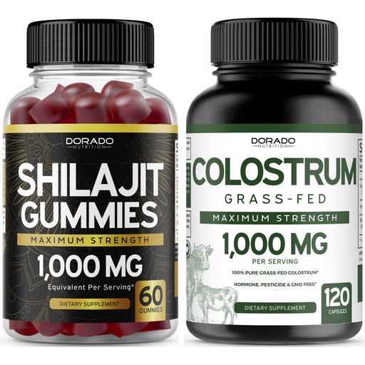 [BRSRAZL3O54BE3Q6] DORADO NUTRITION Shilajit Gummies for Men & Women (60 Gummies) and Colostrum Supplement 1000mg Per Serving