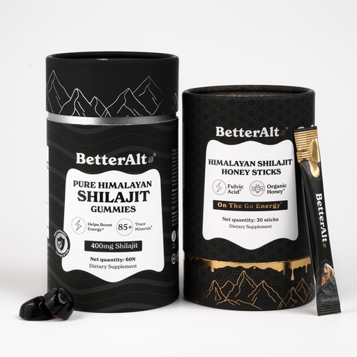 [BRSRAHAPBUNBUYA7] BetterAlt Ultimate Power Up Duo | Shilajit Gummies + Shilajit GOLD+ Honey Sticks | 3rd-party Lab Tested | 1 Month Pack - Helps Boost Energy
