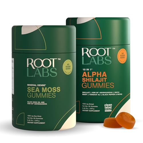 [BRSRYYIOOIHA2AI6] ROOT LABS 10 in 1 Alpha & Sea Moss Gummies Peak Performance Pack I 4000 mg Shilajit, 1600 mg Sea Moss I Lab Tested I No Added Sugar | 75%+ Fulvic Acid, 92+ Minerals I KSM 66 Ashwagandha