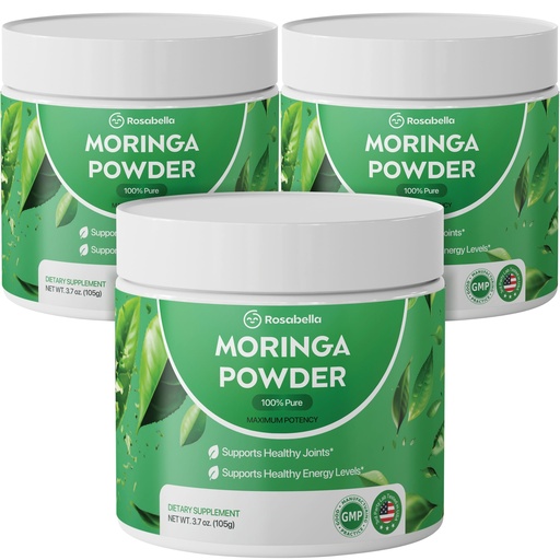 [BRSREAI5AEMGAADX] Rosabella Pure Moringa Powder - Energy, Skin, Immune & Gut Health Superfood, Rich in Antioxidants, Essential Vitamins & Amino Acids, Natural Green Superfood Supplement (3.7oz (Pack of 3))