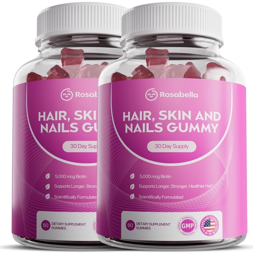 [BRSREBT4OF5BG3T2] Rosabella Hair Growth Gummies for Women & Men – Vegan Hair Gummies with 5000mcg Biotin – Hair Vitamins for Strong, Healthy-Looking Hair – Gummy Biotin Supplement (60 Count (Pack of 2))