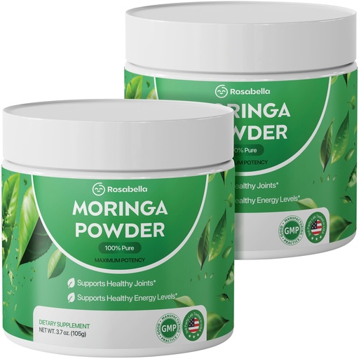 [BRSREAI2DEMRGCLJ] Rosabella Organic Moringa Powder – Pure Moringa Oleifera Leaf, Stone-Ground Fine Powder for Smoothies, Tea & Recipes, Hand-Harvested, Vegan Superfood (3.7oz (Pack of 2))