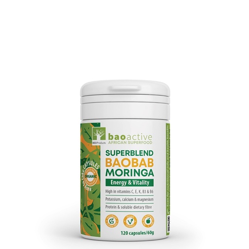 [BRSRABATCQBGMC3D] 100% Baobab Moringa Powder Superblend Capsules | Direct from South Africa | USDA Organic Certified | Superfood Supplement