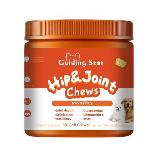 [BRSREC37AUIROGY7] Hip and Joint Supplement for Dogs Glucosamine for Dogs, Mobility, Flexibility & Comfort Support, Hip and Joint Supplement with Chondroitin, MSM, Vitamins C & E, 120 Chews Chicken Flavored