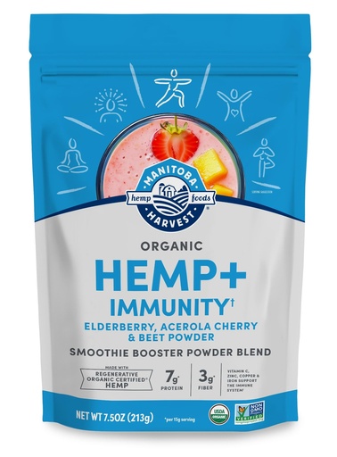 [BRSRACADOIOR4G37] Manitoba Harvest Organic Hemp+ Immunity, Elderberry, Acerola Cherry & Beet Powder, Smoothie Booster Powder Blend, 7.5 oz
