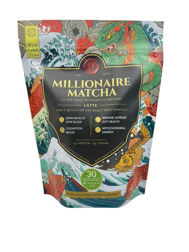 [BRSRE2YLOINA2C3Z] K* PAX Millionaire Matcha – Latte Powder for Focus & Mitochondrial Energy – Ceremonial Grade | Keto | Dairy-Free – 30 Servings