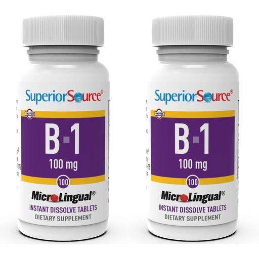 [BRSREAQ3BUMRU3D7] Superior Source Vitamin B1 (Thiamin), 100 mg, Under The Tongue Quick Dissolve MicroLingual Tablets, 100 Count, Increased Metabolism and Energy Production, Nervous System Support, Non-GMO, Pack of 2