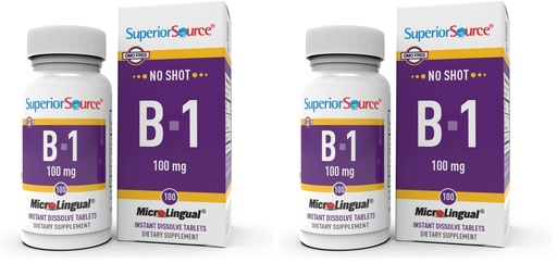 [BRSREAD6DMPRAF3P] Superior Source B-1 100 mg - Vitamin B Supplement Supports Healthy Energy & Growth - Nervous & Digestive System Support Formula with Thiamin - 100 Sublingual Dissolving Tablets (Pack of 2)