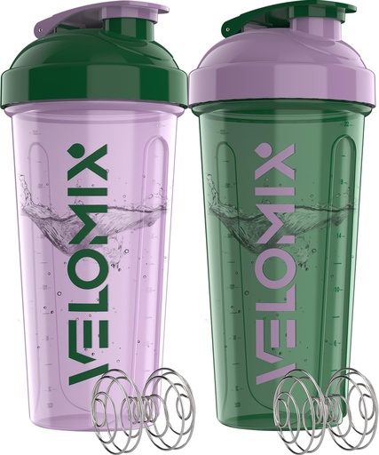 [BRSRAC35C4IQMELV] VELOMIX -2 Pack- 28 oz Protein Shaker Bottles for Protein Mixes - 2x Wire Whisk | Leak Proof Shaker Cups for Protein Shakes and Pre Workout | Protein Shaker Bottle Pack (B3) Flower Set