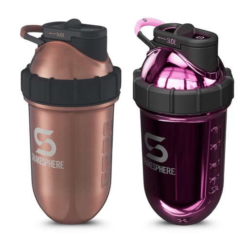 [BRSRGYYHAENWOHQ3] SHAKESPHERE Stainless Steel Shaker Bottle Bundle – Copper & Mirrored Pink, 24oz Insulated