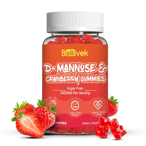 [BRSRGADROEPAYHLZ] D-Mannose Gummies 1300mg per Serving with Cranberry, Sugar-Free, Vegan, Non-GMO, Gluten-Free, Supports Bladder & Urinary Tract Health, Immune Support, 60 Count