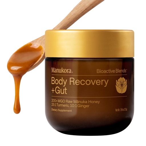 [BRSREFQ3PMMQAG3X] Manukora Body Recovery + Gut Supplement, Turmeric & Ginger with Manuka Honey, Supports Recovery, Gut Health & Digestive Comfort, Improved Absorption, 3rd-Party Tested, Non-GMO, 225g Jar