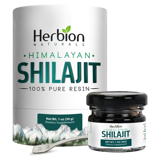 [BRSREA3ROV5WM2DX] HERBION Naturals Himalayan Shilajit Resin, 100% Pure, 82% Fulvic Acid, Lab-Tested, 1 oz (30g), Glass Jar with Spoon, 85+ Trace Minerals, Energy & Stamina Support for Men & Women (Pack of 1)