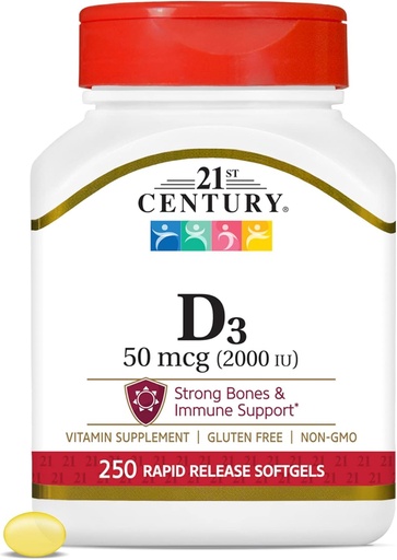 [BRSWI237BINQ43DG] 21st Century D3 2000 IU Softgels, 250 Count