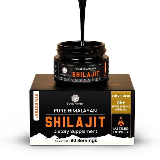 [BRSRAGIYAR6ROYDZ] Natruveda, Himalayan Shilajit Resin for Men and Women - Organic Shilajit, Fulvic Acid & 85+ Natural Trace Minerals - Ayurvedic Dietary Supplement, Sourced from 17000+ Feet - 90 Servings (1.27oz)