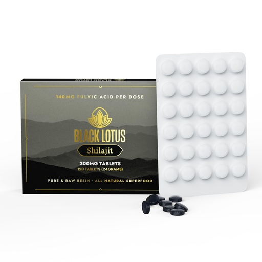 [BRSRMAAYCUNAYAIU] Black Lotus Shilajit Resin Tablets, 120 Count, 200mg Each, 100% Pure Natural Shilajit for Men & Women with Amino Acids, 140mg Fulvic Acid, 85 Ionic Trace Minerals, for Immune Support, Focus, Energy