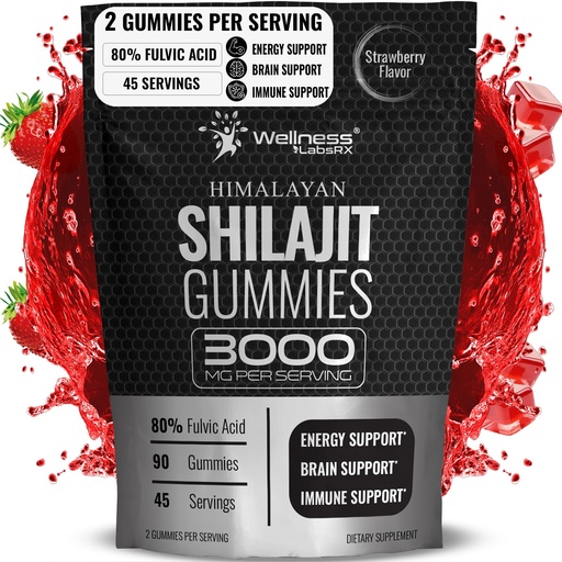 [BRSRAFAEPIIAAC37] Shilajit Gummies for Men - 3000mg Pure Himalayan Shilajit for Women, Keto-Friendly, Rich in Trace Minerals & Fulvic Acid - 90 Count