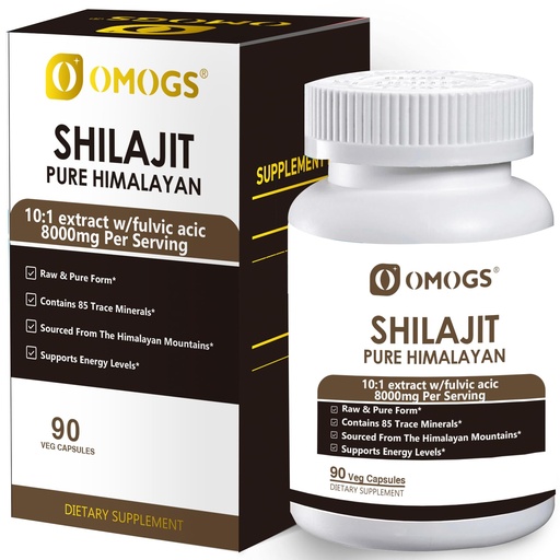 [BRSRE2YCCMHGAHLA] OMOGS Shilajit Pure Himalayan Organic Shilajit Capsules, with Fulvic Acid & 85+ Trace Minerals Complex for Energy, Strength, Stamin & Immunity, for Men/Women - 90 Veg Capsules