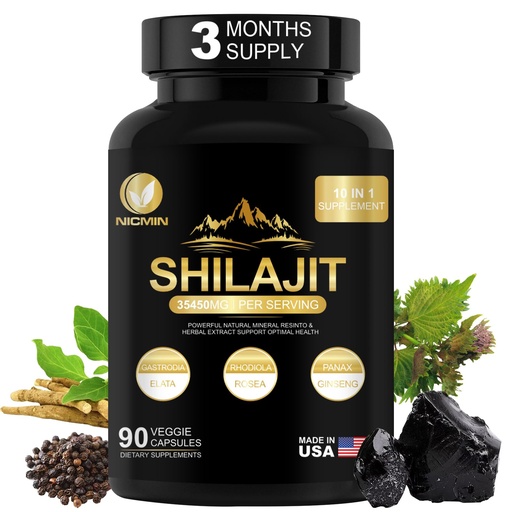 [BRSRAYI5CEBG2H3A] 10-in-1 Pure Himalayan Organic Shilajit Supplement for Men with Ashwagandha, Rhodiola Rosea & Black Pepper for Energy 90 Capsules