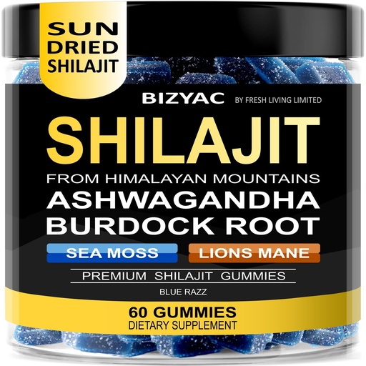 [BRSREGQCCIHBG3DL] Organic Shilajit Gummies for Men and Women with Sea Moss & Ashwagandha – 100% Himalayan Extract with 105+ Trace Minerals, Burdock Root & Lion’s Mane – Vegan, Sugar-Free, 60 Gummies