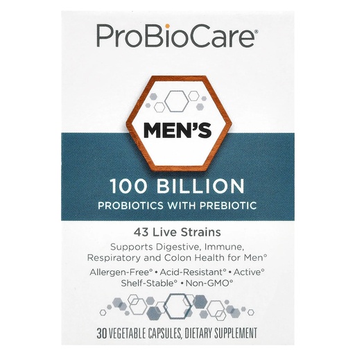 [BRSWYZQTBYIR43TB] ProBioCare Probiotic for Men - Advanced Formula with 100 Billion CFUs to Support Digestive Health, Boost Immune Function, and Promote Gut Balance for Optimal Wellness (30 Vegetable Capsules)