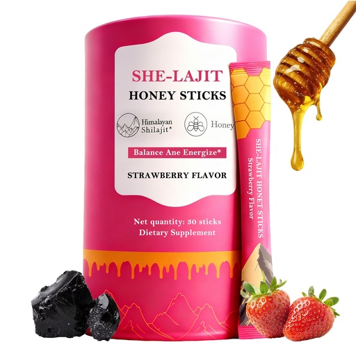 [BRSRECQOCQBRUAL4] Shilajit Honey Sticks for Women with Shatavari & Saffron, Natural Energy & Vitality Booster, Strawberry Shilajit Honeysticks for Hormonal Balance, Focus & Stamina, 30 Sticks