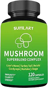 [BRSRAHQ2AEHQ43Y2] Mushroom Supplement Capsules, Mushrooms Complex, Lions Mane, Cordyceps, Chaga, Reishi, Turkey Tail, Maitake, Brain Supplements for Memory and Focus, 2 Month Supply