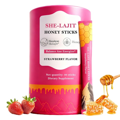 [BRSRGGA2DMARAH36] Shilajit Honey Sticks for Women, Strawberry Flavor Honeysticks, Shilajit with Shatavari & Saffron,75%+ Fulvic Acid, 85+ Trace Minerals for hormonal Balance, Boost Energy & Stamina - 30 Sticks