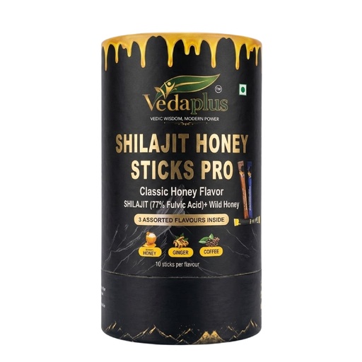 [BRSRGBIPOYOW2FLA] Vedaplus Shilajit Honey Sticks Pro – 77% Fulvic Acid & Pure Wild Honey – 3 Assorted Flavors (Classic, Ginger, Coffee) – Natural Energy, Stamina & Immunity Support for Men & Women – 30 Sticks (8g Each)